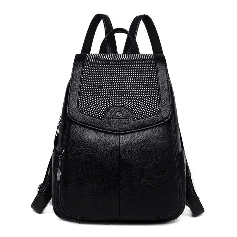 Женский рюкзак, высокое качество, для отдыха, рюкзак из овечьей кожи, Mochila, для мамы, винтажные сумки, рюкзаки с верхней ручкой, модный рюкзак - Цвет: Black 1