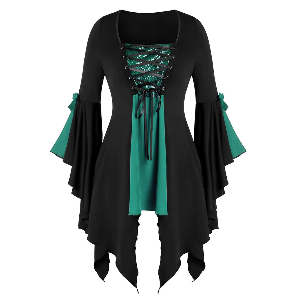 

Feitong Blouse Women Halloween Gothic Criss Cross Sequined Insert Butterfly Sleeve Shirt Tops And Blouses рубашка женская
