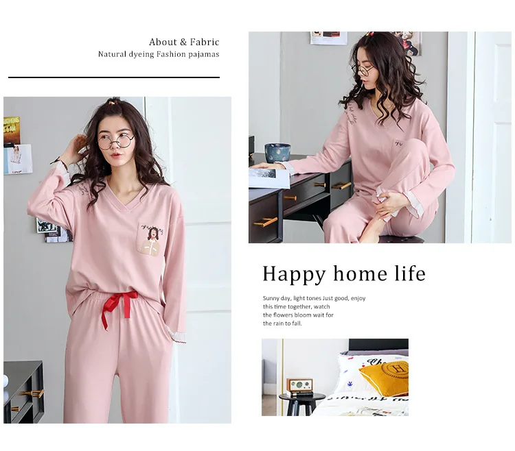 Autumn Women Comfortable Cotton Cute Pajama Set long Sleeve Sleepwear Suit Girl Print Pyjama Set Womens Nightshirt Sets