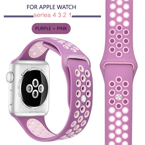 purple pink Для Apple Watch Series 5 4 3 2 силиконовый ремешок-браслет 38 мм 40 мм 42 мм 44 мм ремешок из резины iwatch 4 3 2 - Цвет ремешка: purple pink