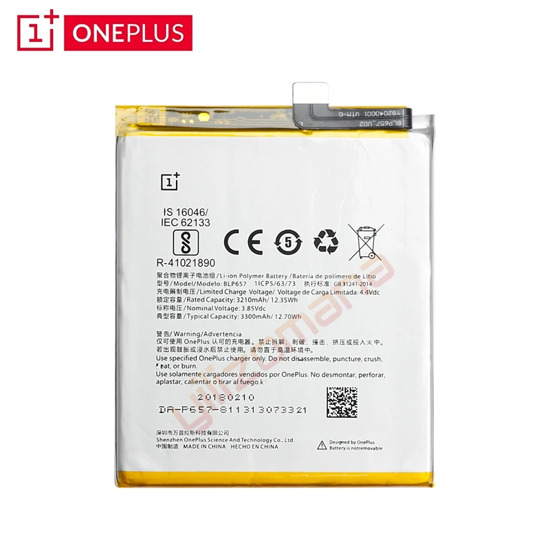 Аккумулятор ONEPLUS для телефона OnePlus 6 A6001 BLP657 3210/3300 мАч Высокое качество Замена литий-ионных батарей Бесплатные инструменты