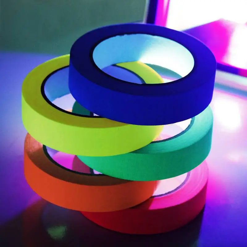 

Multicolor Fluorescent Tape UV Blacklight Reactive Glow in The Dark Tape Neon Gaffer Tape Safety Warning for Home Decor