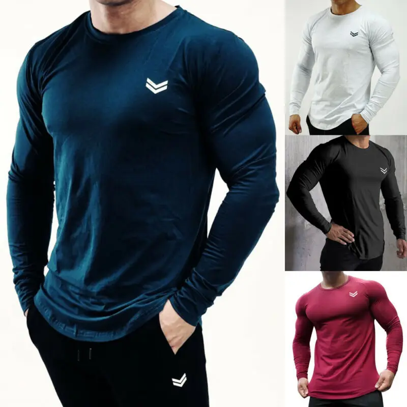 

Fashion Men's Sports Shirt Long Sleeve Fitness Bodybuilding Muscle Cool Tee T-shirt Casual Tops Blouse Exercise Decent Clothes