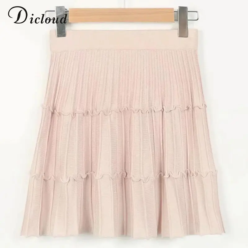 light pink DICLOUD трикотажная зимняя плиссированная Женская мини-юбка розового и черного цвета с высокой талией, Повседневная Уличная короткая модная юбка - Цвет: light pink
