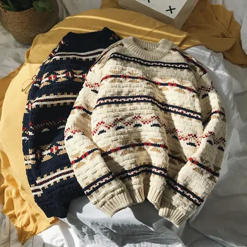 

Winter Thick Sweater Men's Warm Fashion Retro Casual Knit Sweater Man Wild Loose Long-sleeved Pullover Male Sweter Clothes