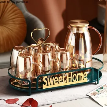 

Transparent Glass Cup Pot Set 2100ml Water Bottle 350ml Cup High Temperature Resistance Can Be Heated High Capacity Cold Kettle