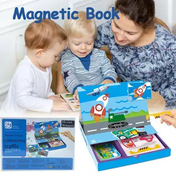 

86PCS 3D Puzzles Children's Intelligent Magnetic Book Multiple Car Toys Magnetic Puzzle Book Enlightenment Book Educational Toys