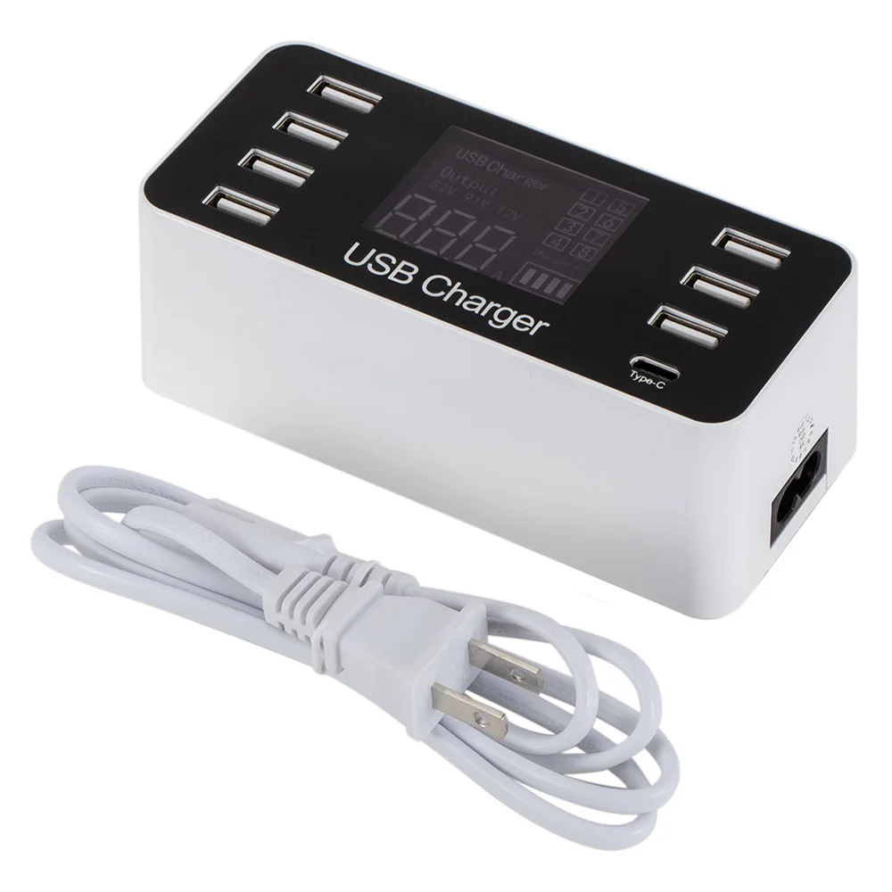 A9 многофункциональное умное USB зарядное устройство 7 usb портов 1 type-C порт AC100-240V умный чип ЖК-дисплей умное зарядное устройство