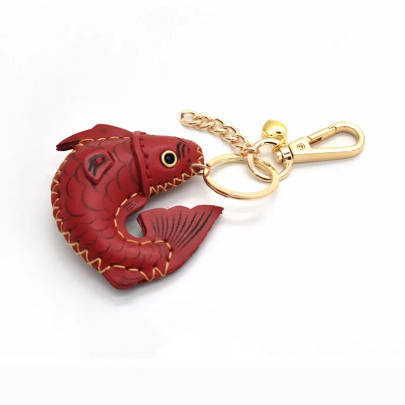 Cute designer Leather fish keychain for crafting women jewelry accessories bag charm gift porte clef femme key rings bulk