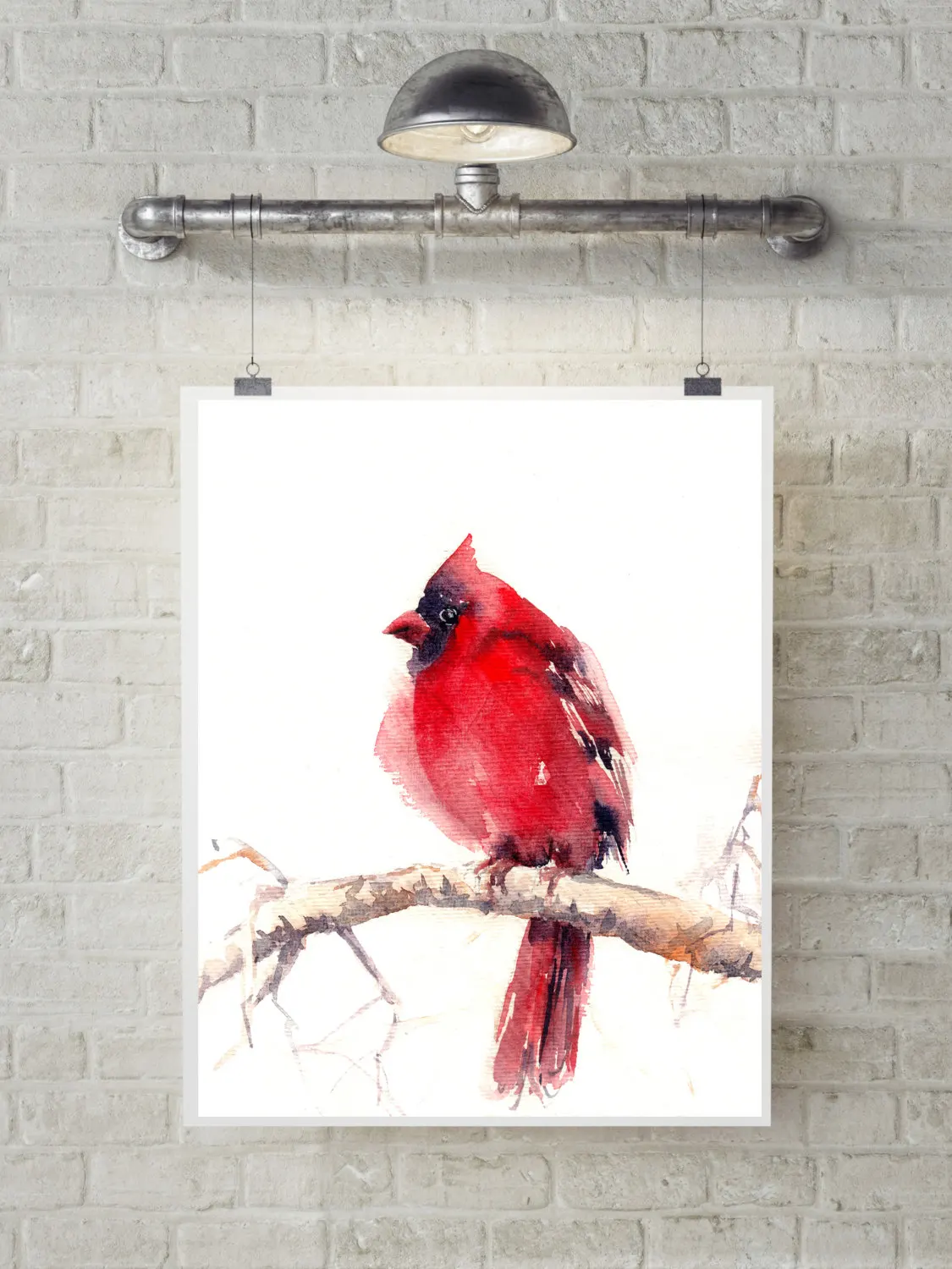 Cardinal Bird Art Print Northern Male Decor Painting Red bird Wall Giclée Archival Fine | Дом и сад