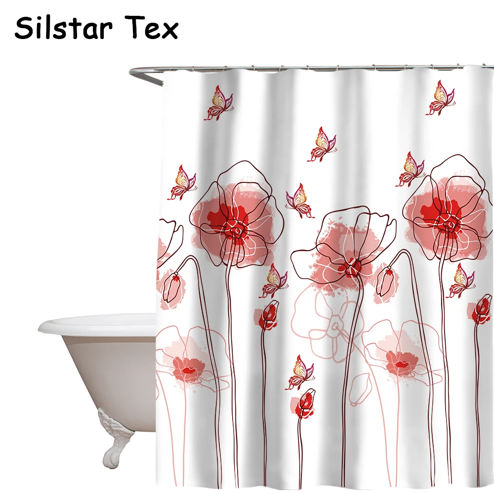 Silstar Tex Современная Цветочная живопись занавеска для душа белая абстрактная художественная занавеска для ванной с набор рыболовных крючков