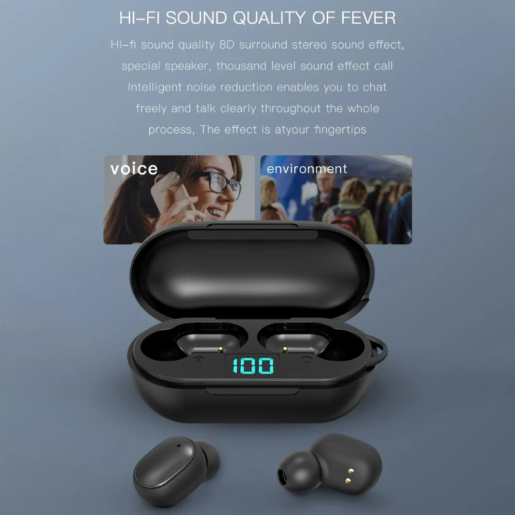 H6 TWS Sports Stereo Wireless Headset In ear Noise Canceling Bluetooth 5 0 with LED Display Charging Box