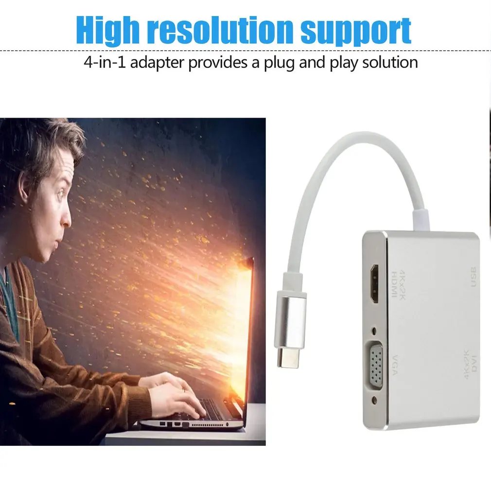 Разделитель с мультимедийным интерфейсом высокой четкости Hdmi Vga, Hdmi, Dvi аудио конвертер позолоченный разъем 4K для портативных компьютеров Hdtv многопортовый 4-в-1 Адаптер Hdmi