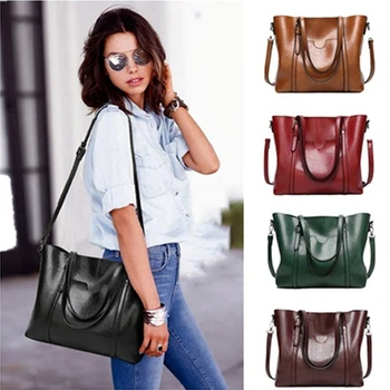 

Women bag Oil wax Women's Leather Handbags Luxury Lady Hand Bags With Purse Pocket Women messenger bag Big Tote Sac Bols