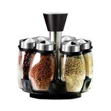 Вращающийся стеклянный набор банок для приправ стеклянные контейнеры для приправ с ресторанным домом вращающаяся стойка компактный ящик для приправ