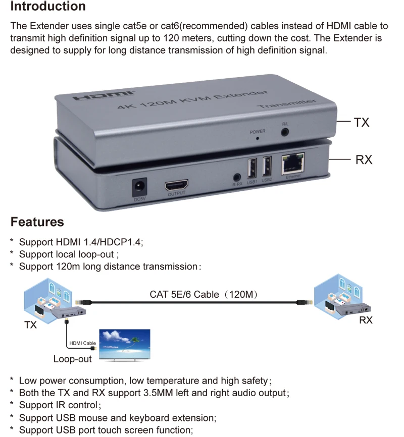 4K 120 м USB KVM HDMI удлинитель передатчик приемник комплект Аудио Видео удлинитель конвертер по RJ45 Ethernet UTP CAT 5e 6 6E кабель