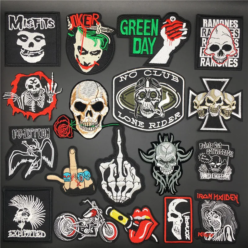 

Punk Skull Patches Embroidered Clothes Patches Iron on Stickers for Jacket Jeans Stirpe Decoration DIY Applique Badges Patchwork