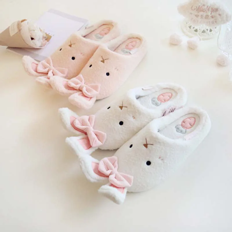 

New products for autumn and winter mute office slippers female cute bunny warm home cotton slippers