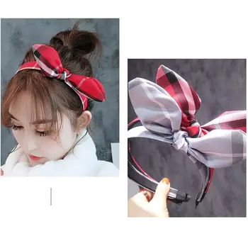 

New British Style Cloth Hair Bands Ribbon Checkered Brimmed Rabbit Ears Headband For Women Girls Valentine's Day Birthday Gift