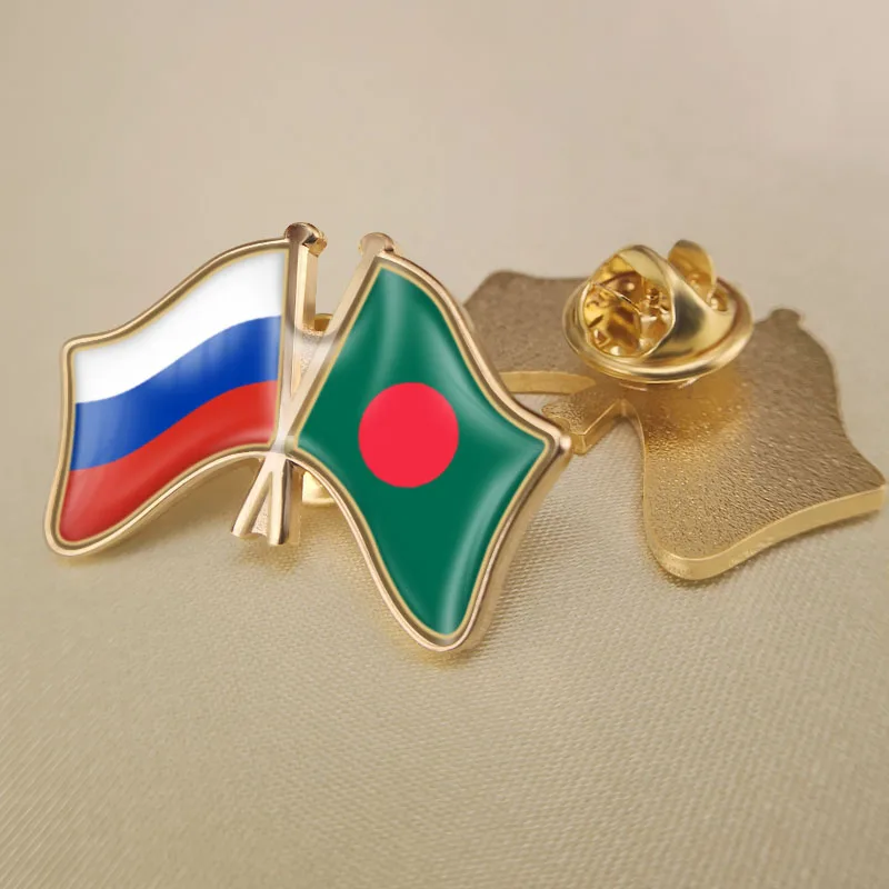 RussianFederationandBangladeshCrossedDoubleFriendshipFlagsLapel