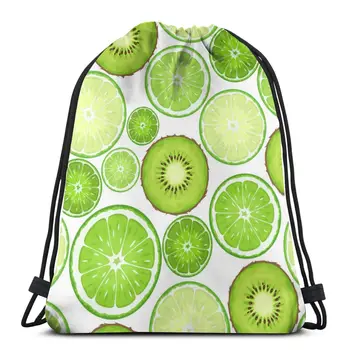 

Green Kiwi And Lime Slices Backpack Bag Outdoor Fitness Drawstring Beam Mouth Backpack Sports Bag Women Bags 2020