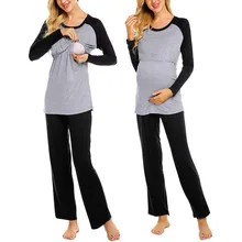 Для женщин для беременных, с длинным рукавом кормящих футболка для малышей Топы+ штанов, пижама, комплект одежды костюм домашняя одежда для беременных пижамы наборы для ухода за кожей