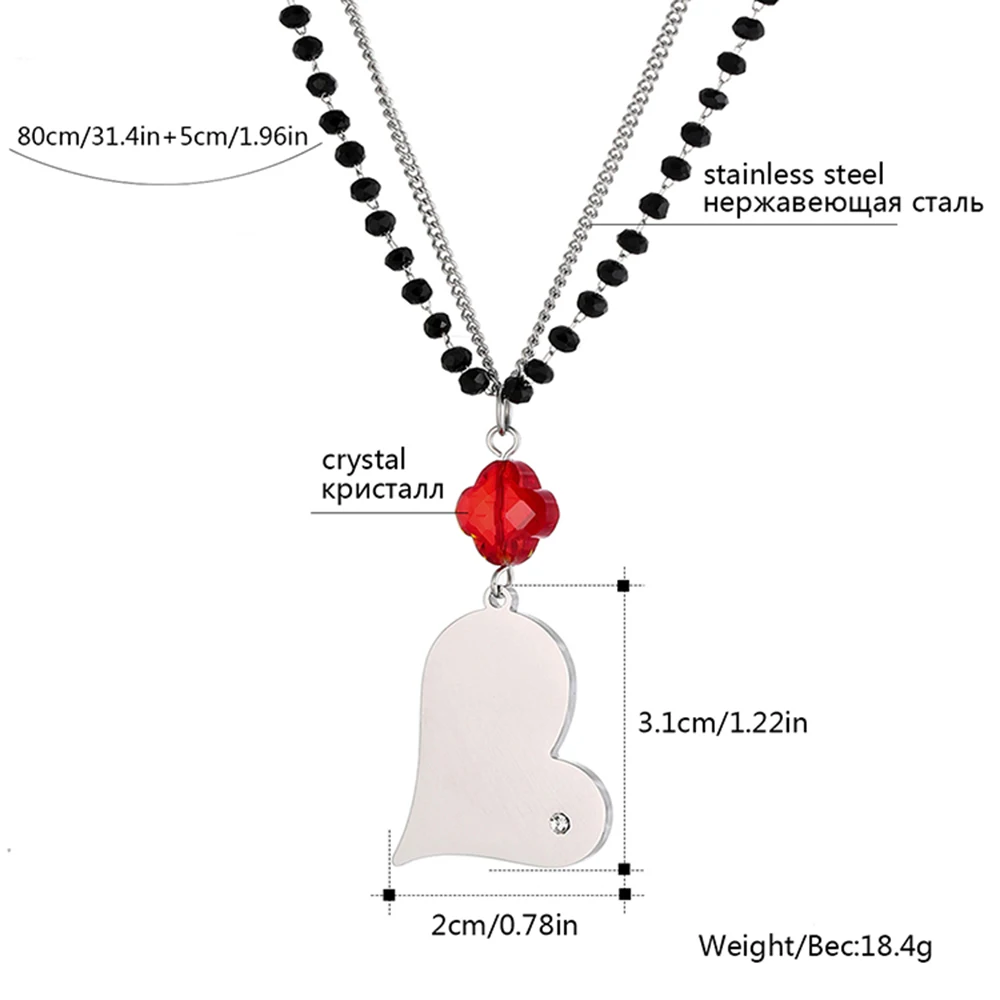 Ожерелье с подвеской в виде сердца из нержавеющей стали для женщин, черный бисер, красный четырехлистный клевер, хрустальное ожерелье, новое модное ювелирное изделие