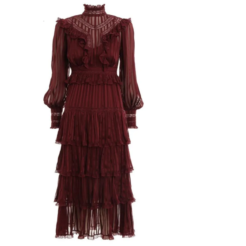 DEAT осень и зима новые продукты мода сплошной цвет высокий воротник Раффлед торт платье длинное женское PB321
