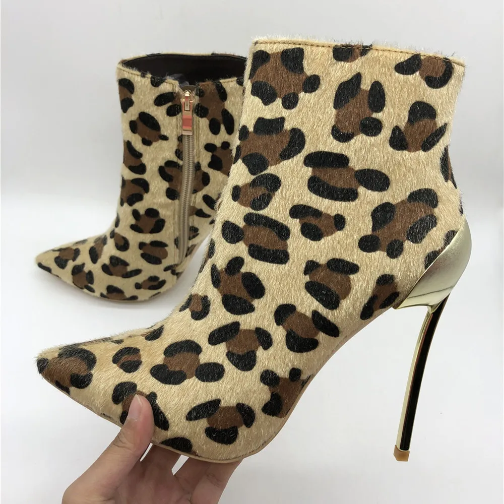 Botines de leopardo con punta puntiaguda para mujer, botines sexys con cremallera lateral de tacón de carrete, 2022|Botas hasta el tobillo| - AliExpress