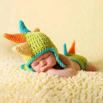 

Cute Dinosaur Newborn Babies Crochet Costume Knitted Baby Photography Props Infant Boy's Clothing Set Baby Winter Hat Beanie Boy