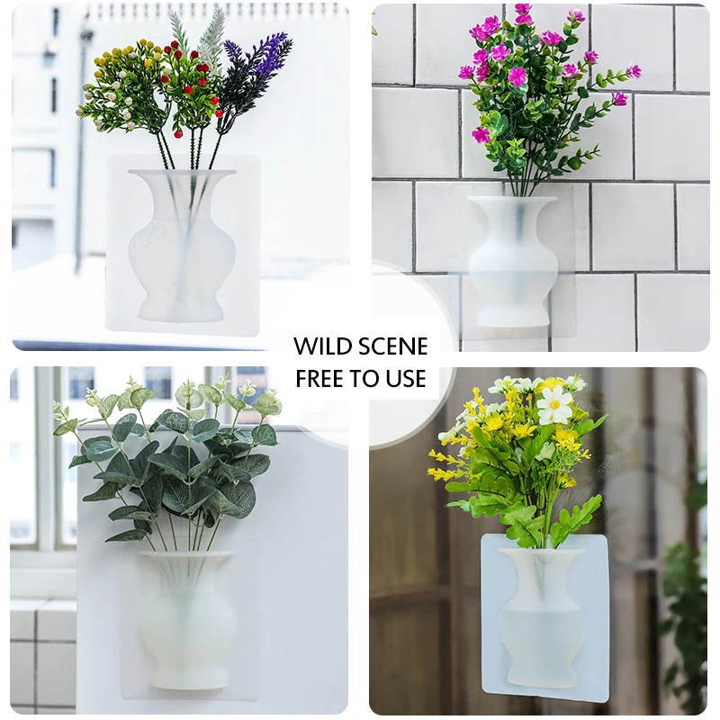 Волшебные цветочные вазы для растений цветочный контейнер новая силиконовая липкая ваза Наклейка на стену цветочный горшок для дома офисы украшения стен