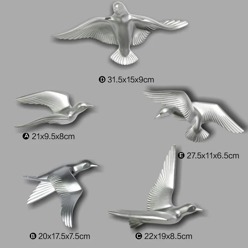 5 шт./компл. Творческий 3D смола птица украшение дома Декор стены наклейки украшения мебели голубь мира для европейских талисман - Цвет: Серебристый