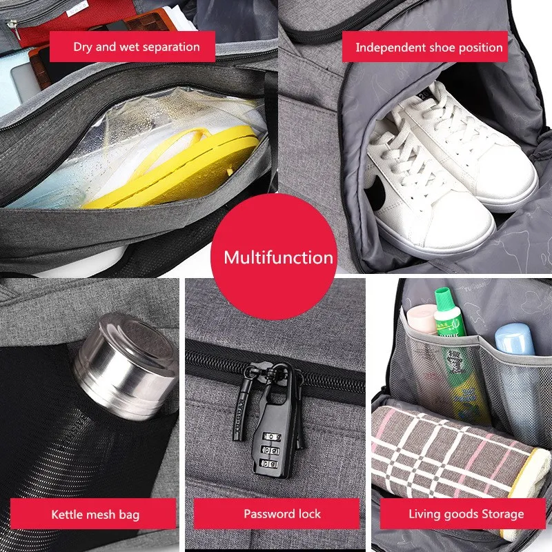 Fashion Multifunction Men Travelling Bags High Capacity Lndependent Shoe Position Dry And Wet Separation Anti-theft Laggage Bag