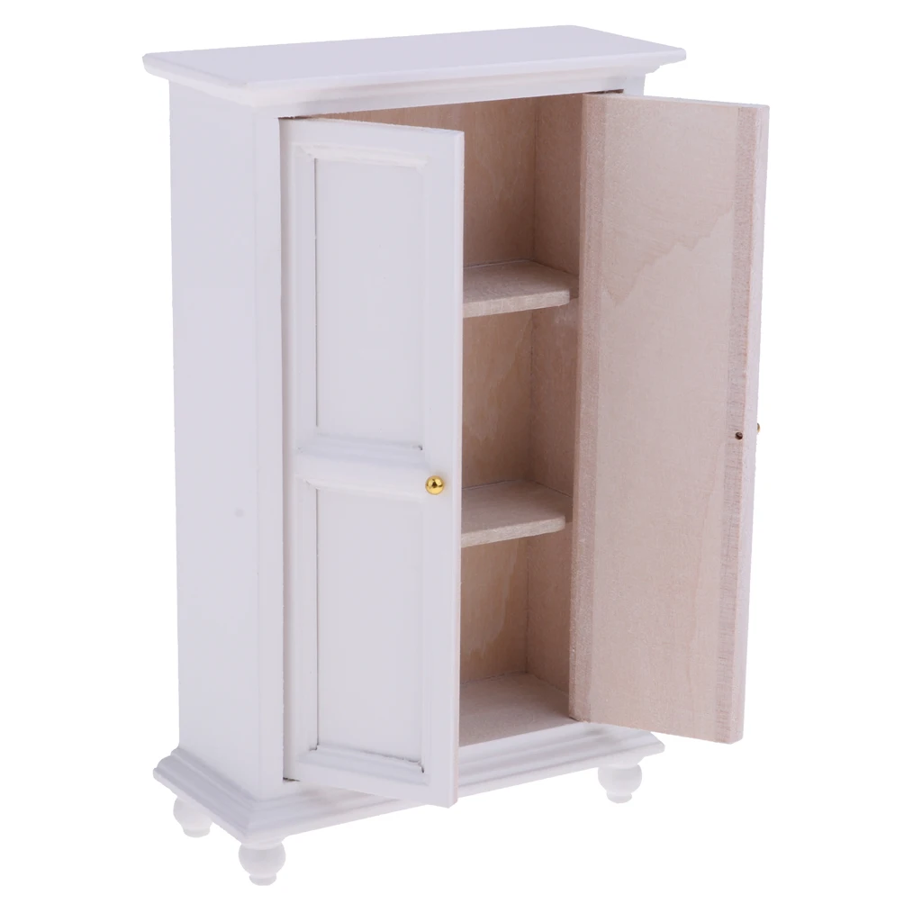 1:12 Dollhouse Miniature Furniture - White Wooden Wardrobe Cabinet, Realistic Model Home Display, European Style