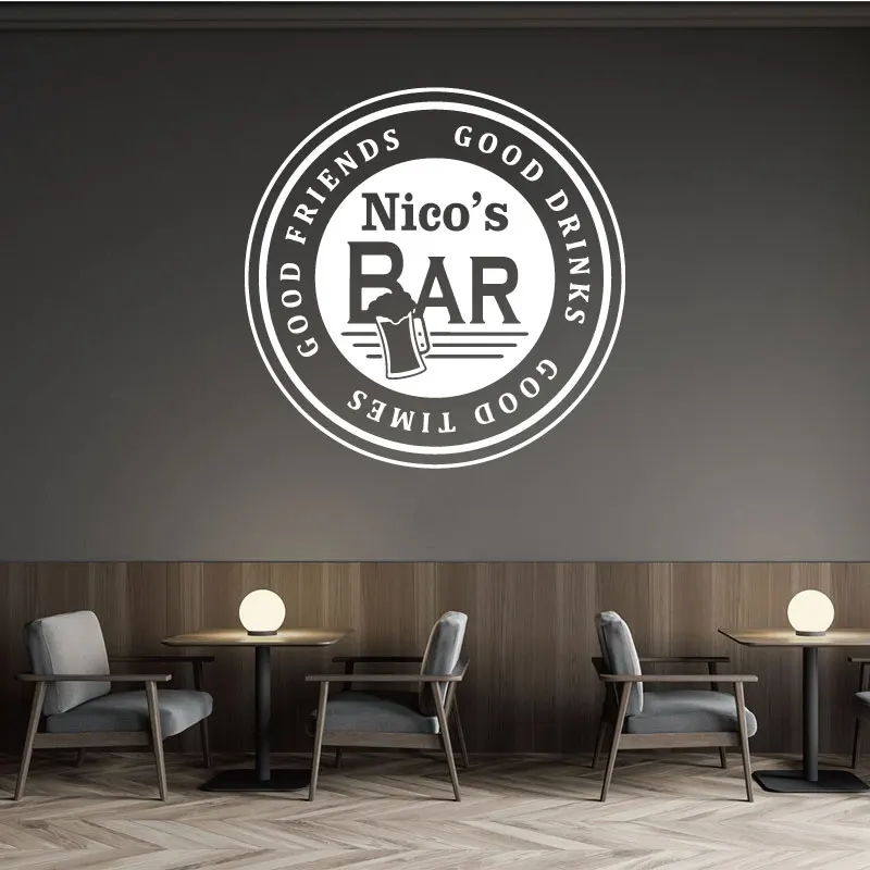 Customizable name pub wall sticker men cave party bar shop sign counter window showcase door decoration vinyl decals men gift 3
