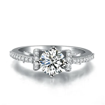 

Genuine 1Ct 6.5MM Round Cut D-E Moissanite Diamond Ring Test Positive as Real Diamond 925 Sterling Silver Rings Best Gift