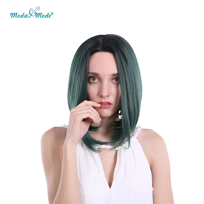 Moda& Mode короткий Шелковый прямой Боб кружевной парик 1" блондин черный зеленый синтетический кружевной передний парик для женщин средняя часть термостойкий