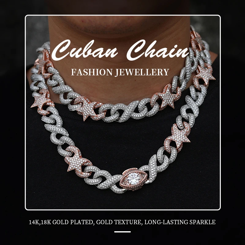 18mm Men Hip Hop Chain Necklace pave setting Rhinestone Male Hiphop iced out bling rhombus Cuban Chains fashion jewelry | Украшения и