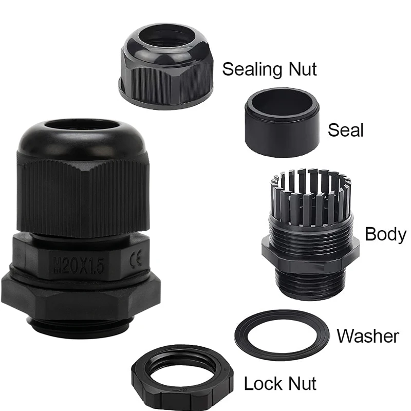 10Pcs IP68 Waterproof Cable Gland PG7 PG9 PG21 M12 M16 M20 M24 M25 M27 M30 Metric Joints Nylon PA Flame Retardant Wire Connector