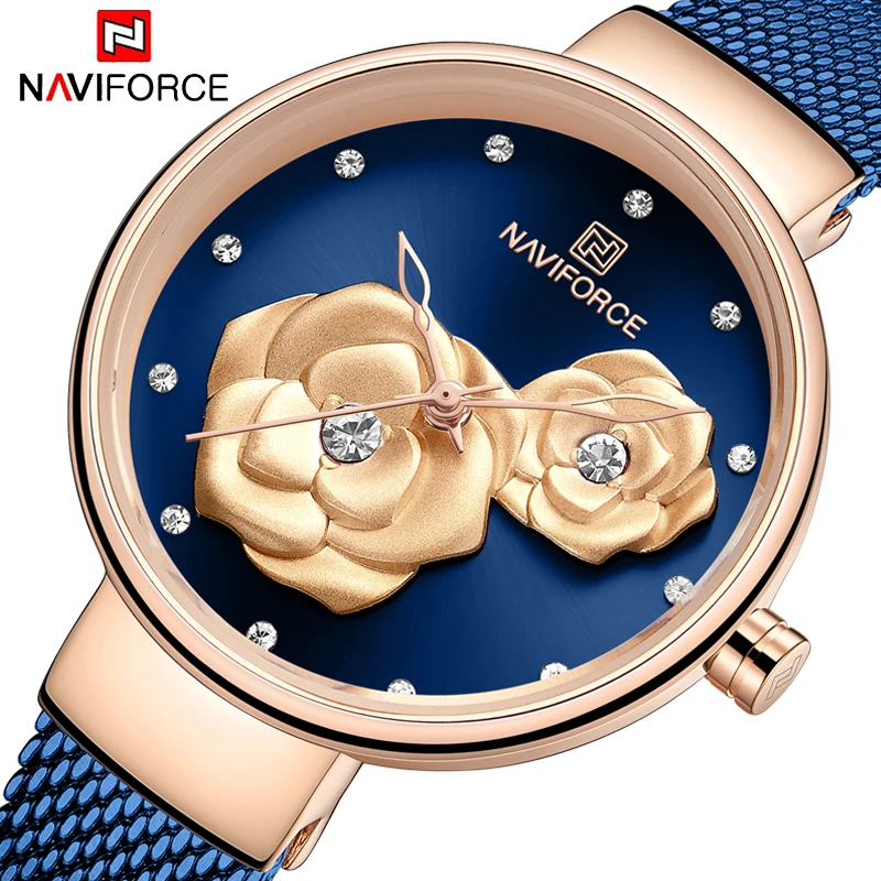 Женские наручные часы NAVIFORCE роскошные стильные кварцевые с двойным цветком и