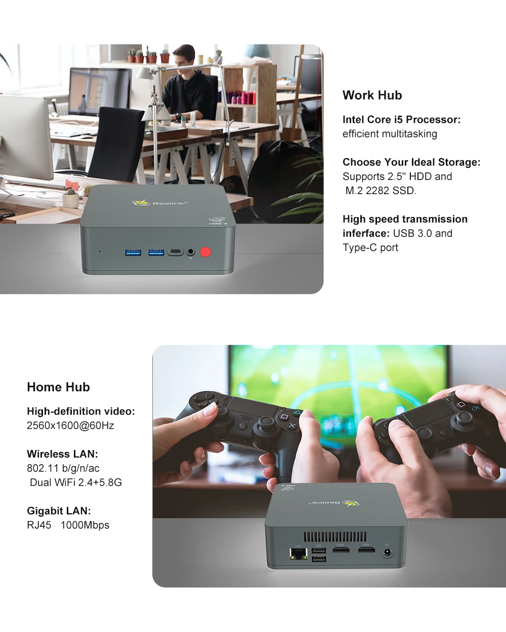 Beelink U57 двойной HDMI мини ПК с процессором Intel Core i5 5257U HD Графика 6100 Windows 10 8 Гб