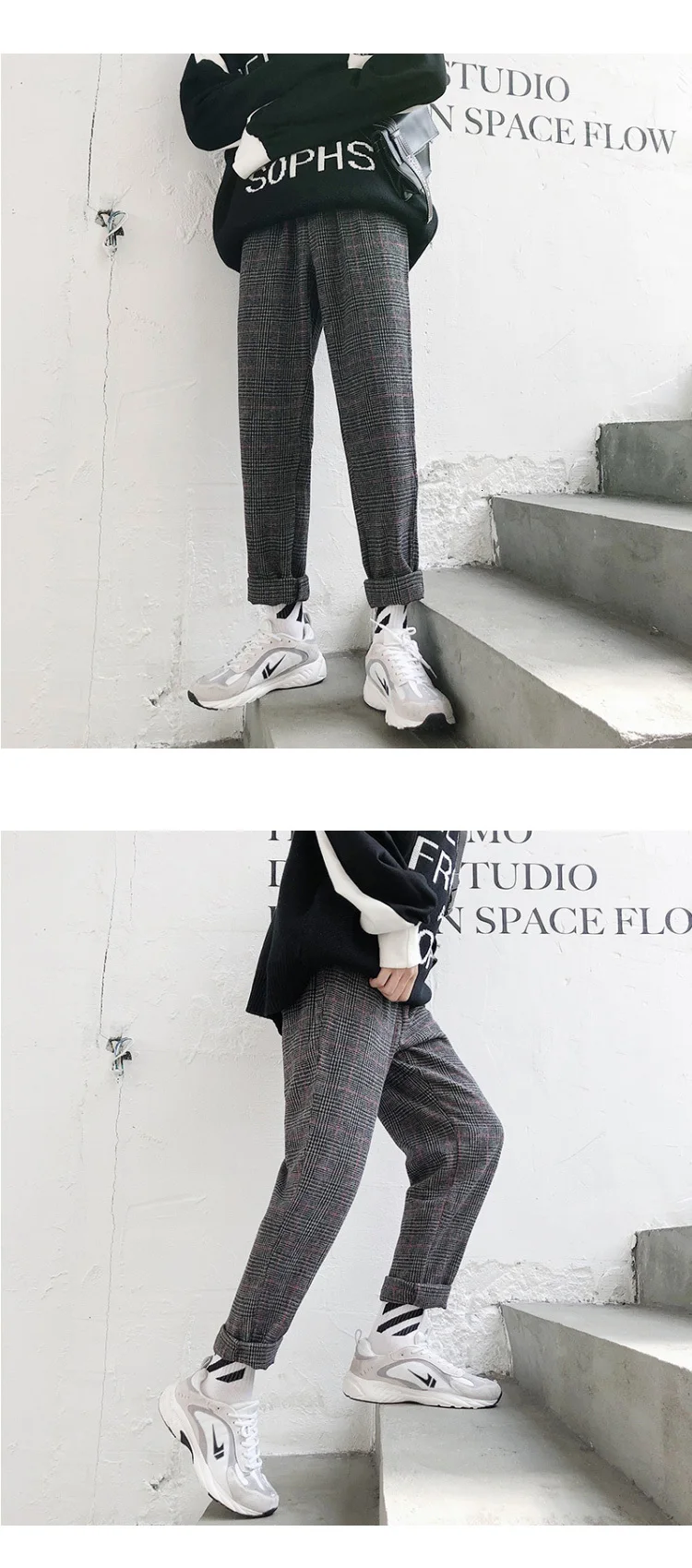 Зимнее утепленное шерстяное брюки мужские модные повседневные клетчатые брюки в стиле ретро мужские уличные широкие прямые брюки в стиле хип-хоп