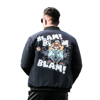 

Plus size men's autumn and winter fat men's plus size stand-up collar jacket loose trend printing jacket