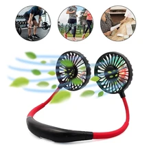 

Mini Portable Hanging Neckband Fan USB Rechargeable Double Fans Air Cooler Conditioner Colorful Aroma Electric Desk Fan For Room