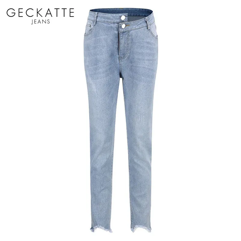 

Blue High Waist Mom Distressed Jeans Woman Skinny Boyfriend Jeans Female Elastic Streetwear Denim Stretch Pencil Pants Trousers