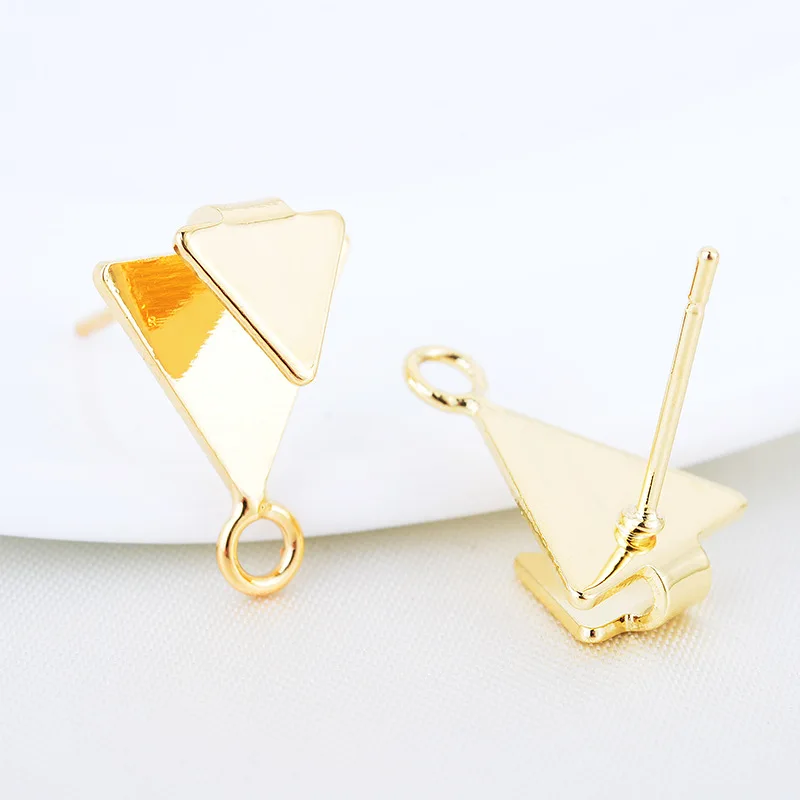 288) 10 шт 11x15 мм 24K позолоченные латунные Двойные треугольные серьги-гвоздики серьги высокого качества DIY ювелирных изделий