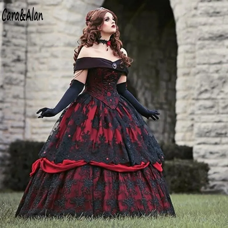 gothic-belle-red-black-lace-wedding-dresses_conew1