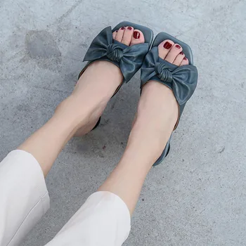 

YourSeason 2020 Summer Genuine Leather Women Slippers Butterfly-knot Ladies Slides Outside Wear Concise Casual Slippers