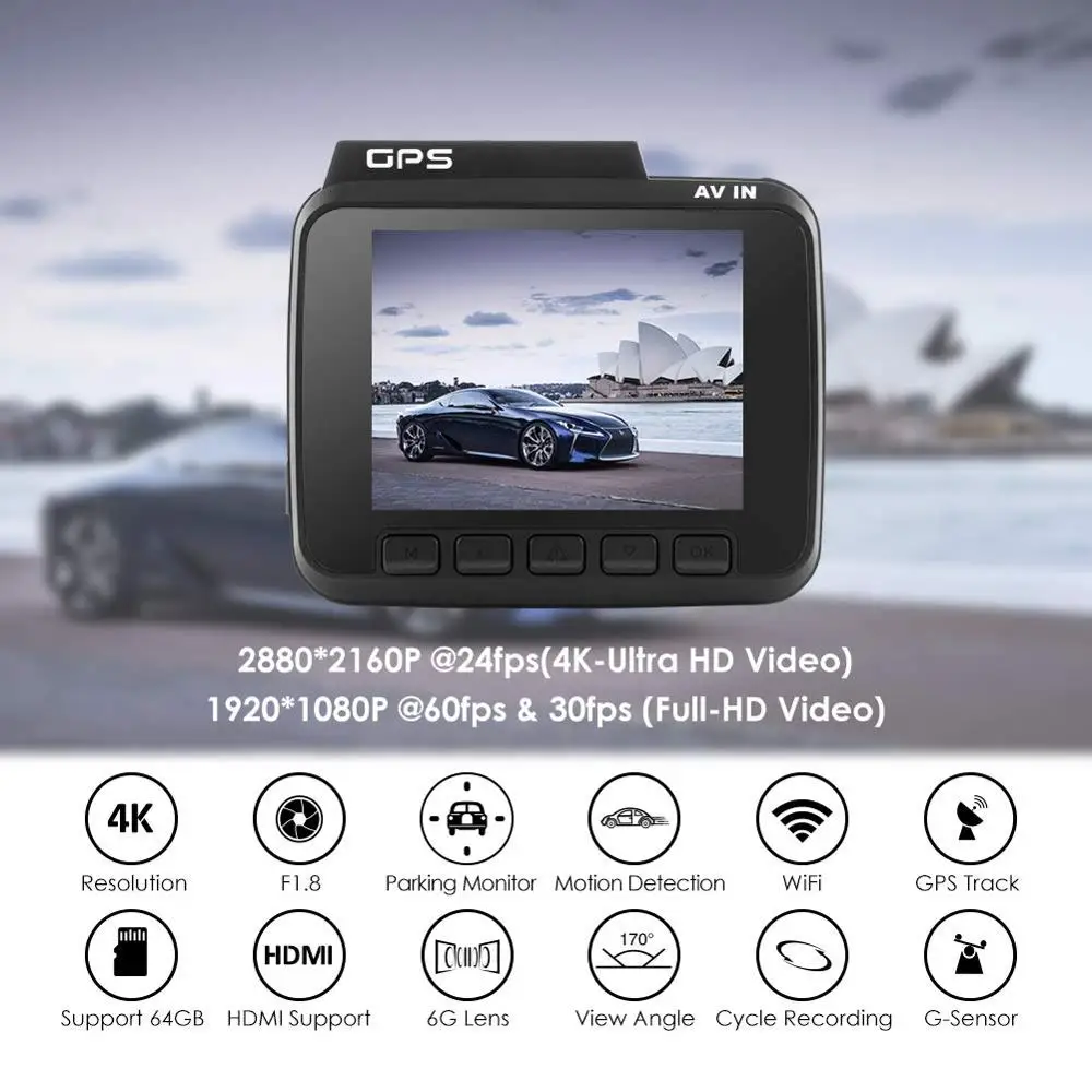 AZDOME GS63H 4K Встроенный gps WiFi Автомобильный видеорегистратор DashCam для транспорта, с двумя объективами 6/10 метров камера заднего вида видеокамера ночного видения