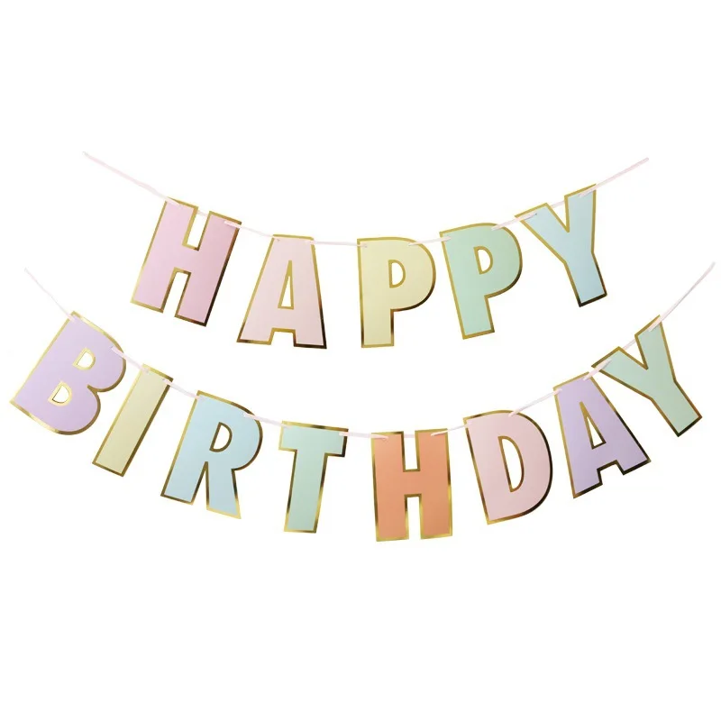Party Decorations Birthday Banner Birthday Streamers HAPPY BIRTHDAY Banner Macaron Candy Pastel Garland Bunting Boy Girl Baby Shower 1st Birthday Pastel Party Decoration Christening
